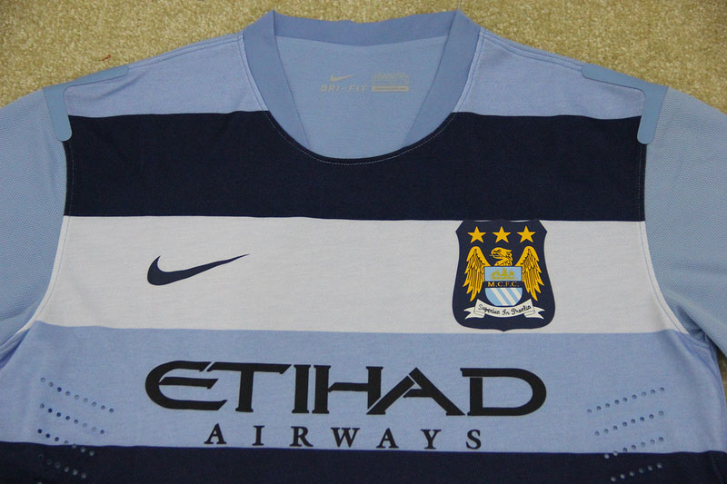 13-14 Manchester City Away Blue&White Shirt(Player Version) - Click Image to Close